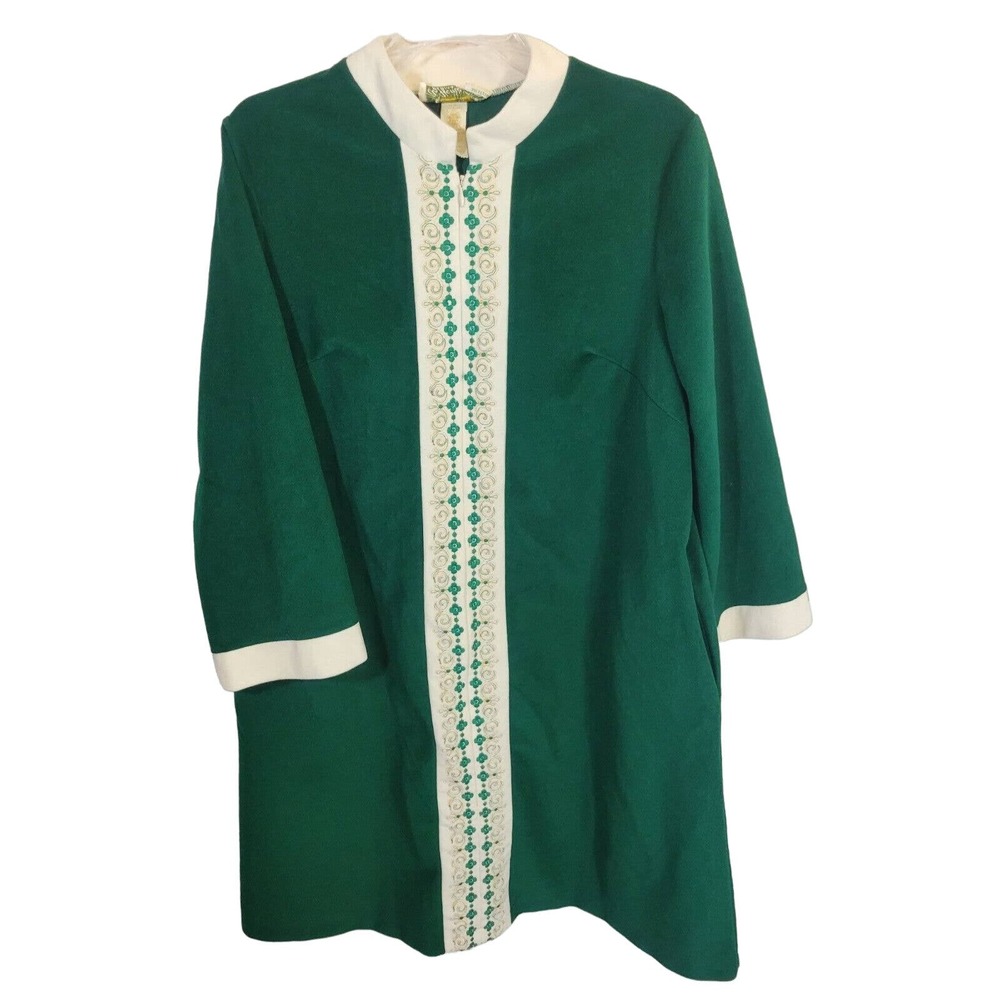 Vintage Sears Best At-Home Wear Green 3/4 zip House Coat Robe Womens Size 18